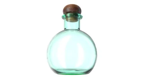 3D illustration of empty glass flask closed with cork stopper. Stock Illustration