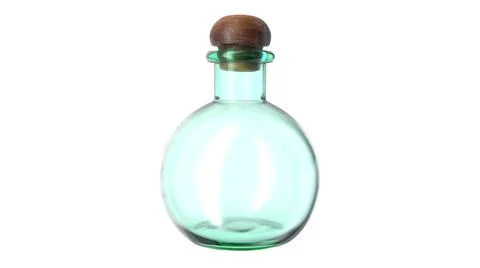 3D illustration of empty glass flask closed with cork stopper. Stock Illustration