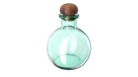 3D illustration of empty glass flask closed with cork stopper. Stock Illustration