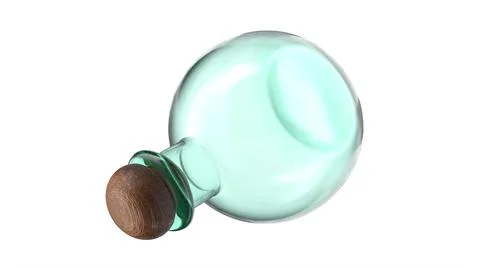 3D illustration of empty glass flask closed with cork stopper. Stock Illustration