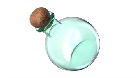 3D illustration of empty glass flask closed with cork stopper. Stock Illustration