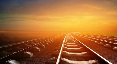 3d illustration of empty railways on sunset sky background Stock Illustration