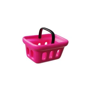 3D illustration of an empty rose-black shopping basket with a handle on a white Illustration
