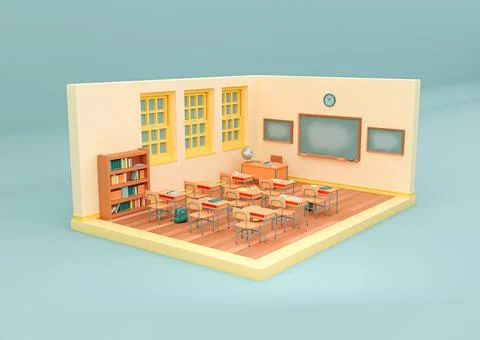 3D Illustration. Empty school classroom. Stock Illustration