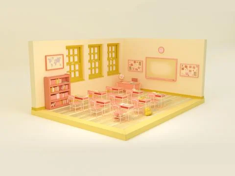 3D Illustration. Empty school classroom. Stock Illustration