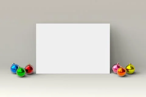 3d illustration. empty white space paper and christmas balls on the floor. ca Stock Illustration