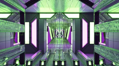 3D illustration of endless 4K UHD tunnel with geometric walls Illustration