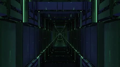 3d illustration of endless dark reflecting 4K UHD tunnel Illustration
