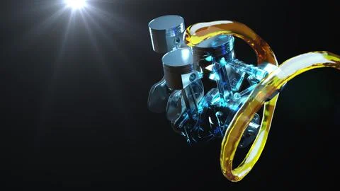 3D illustration of engine and lubricant with a certificate to protect the en Stock Illustration