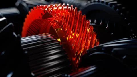 3d illustration of engine gear wheels, closeup view Stock Illustration