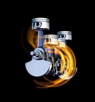 3d illustration of engine pitons with energy tracks Stock Illustration