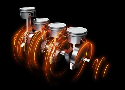 3d illustration of engine pitons with energy tracks Stock Illustration