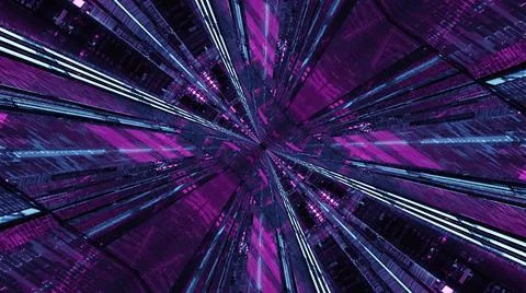 3D illustration of an enlightened angular sci-fi tunnel in the shades of purple 库存插图