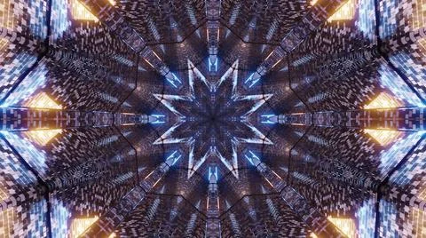3D illustration of an enlightened octagonal star shaped mosaic mandala pattern Stock Illustration