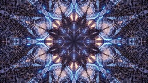 3D illustration of an enlightened octagonal star shaped mosaic mandala pattern Stock Illustration