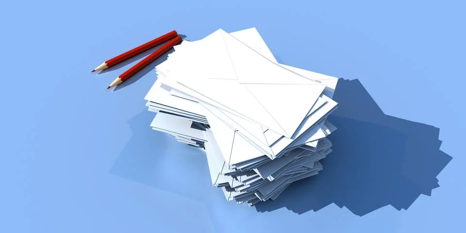 A 3D illustration of an Envelope Stack 01 Stock Illustration