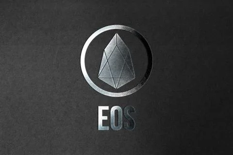 3D illustration Eos coin cryptocurrency and modern banking concept. Stock Illustration