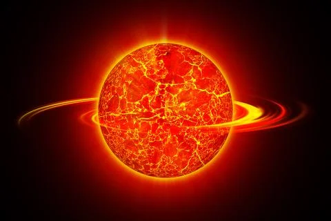 3D illustration exploding fire planet 스톡 일러스트