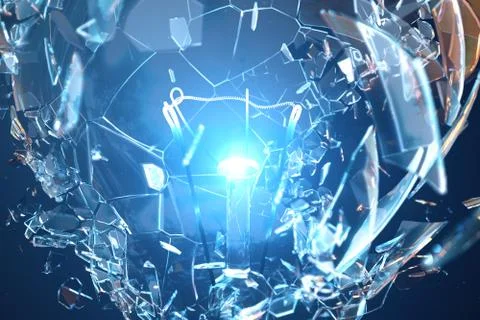3D Illustration Exploding light bulb on a blue background, with concept creative Stock Illustration