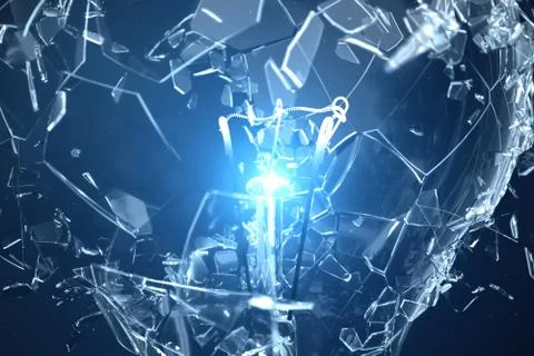 3D illustration Exploding light bulb on a blue background, with concept creative Stock Illustration
