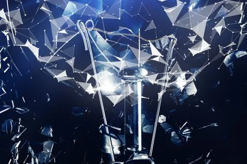 3D illustration exploding light bulb on a blue background, concept creative Stock Illustration