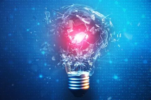 3D Illustration Exploding light bulb on a blue background, with concept creative Stock Illustration