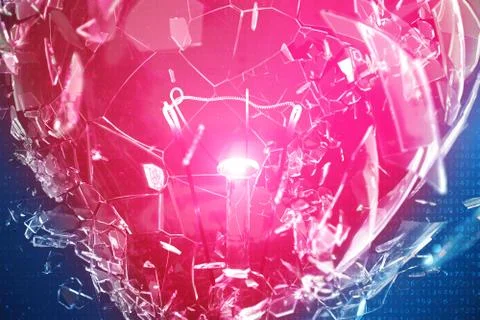 3D Illustration Exploding light bulb on a blue background, with concept creative Stock Illustration