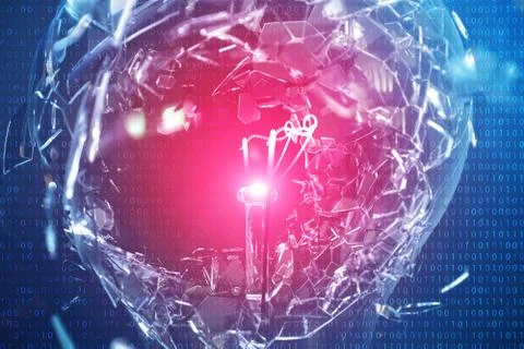 3D Illustration Exploding light bulb on a blue background, with concept creative Illustrazione stock