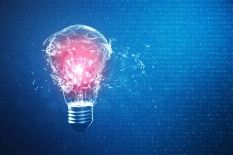 3D Illustration Exploding light bulb on a blue background, with concept creative Stock Illustration