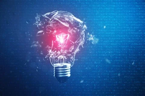 3D Illustration Exploding light bulb on a blue background, with concept creative Stock Illustration