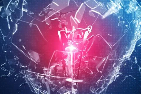 3D Illustration Exploding light bulb on a blue background, with concept creative Stock Illustration