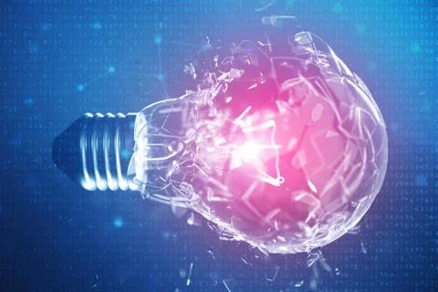 3D Illustration Exploding light bulb on a blue background, with concept creative Stock Illustration