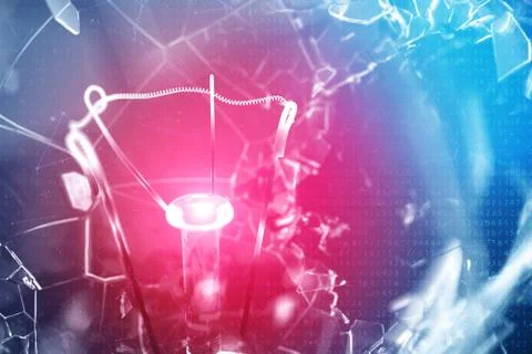 3D Illustration Exploding light bulb on a blue background, with concept creative Stock Illustration