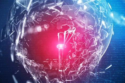 3D Illustration Exploding light bulb on a blue background, with concept creative Stock Illustration