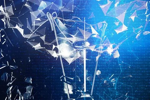 3D illustration exploding light bulb on a blue background, concept creative Stock Illustration