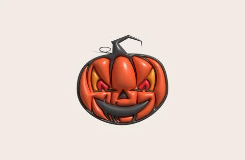3D illustration. The face of a devil pumpkin on Halloween. Stockillustratie