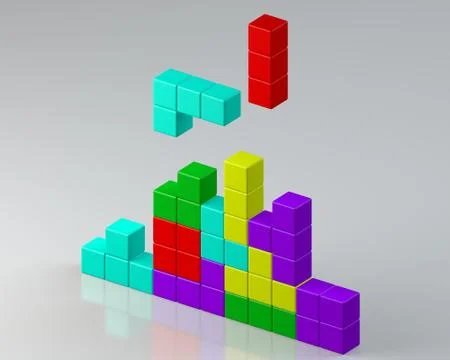 3d illustration falling blocks like in a game Stock Illustration