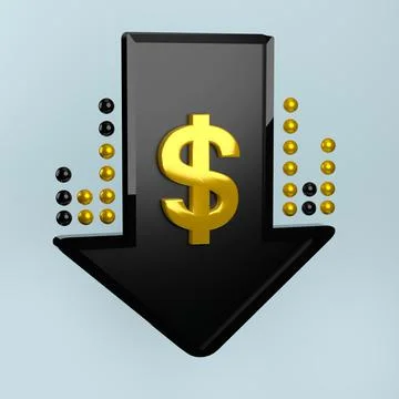 3d illustration of falling dollar, down arrow Stock Illustration