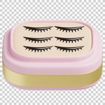 3D Illustration of False Eyelash Set in a Pink and Gold Case Stock Illustration