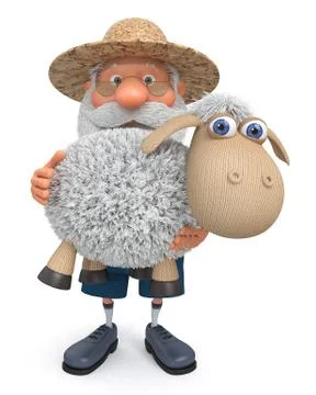 3D illustration the farmer with a lamb Stock Illustration