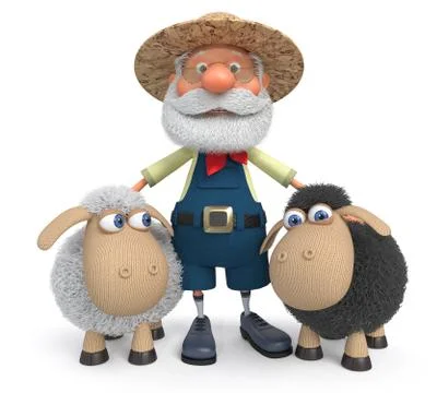 3D illustration the farmer with a lamb Stock Illustration