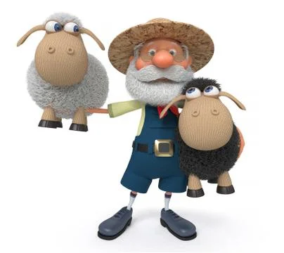 3D illustration the farmer with a lamb Stock Illustration