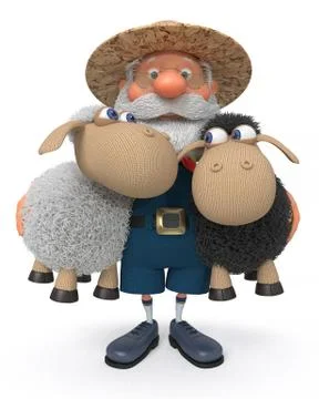 3D illustration the farmer with a lamb Stock Illustration