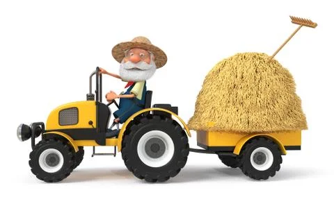 3d illustration the farmer with a tractor Stock Illustration