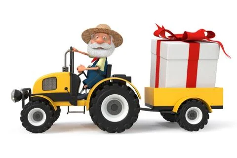 3d illustration the farmer with a tractor Stock Illustration