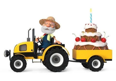 3d illustration farmer on the Tractor is transporting the cake Stock Illustration