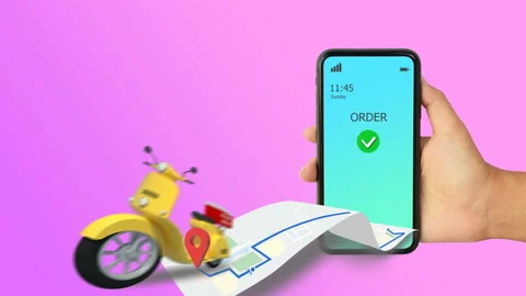 3D Illustration Fast delivery by motorcycle. E-Commerce. Motion Graphic Stock Footage 137532030