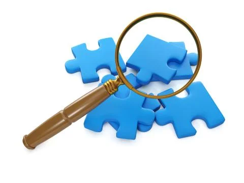 3d illustration: finding a solution. group puzzles Illustrazione stock