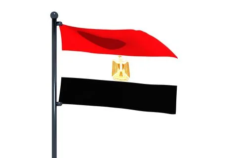 3D illustration of the flag of Egypt with a chrome flag pole isolated with White Illustrazione stock