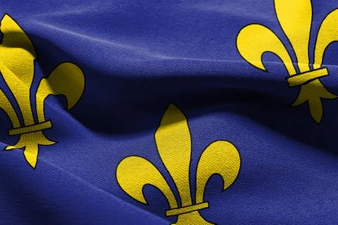 3D illustration flag of Ile-de-France is a region of France. Wav Stock Illustration